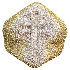 8.98 Cts Baguette Round Cut F/VS1 Diamonds Men's Hip Hop Cross Ring in 14K Gold