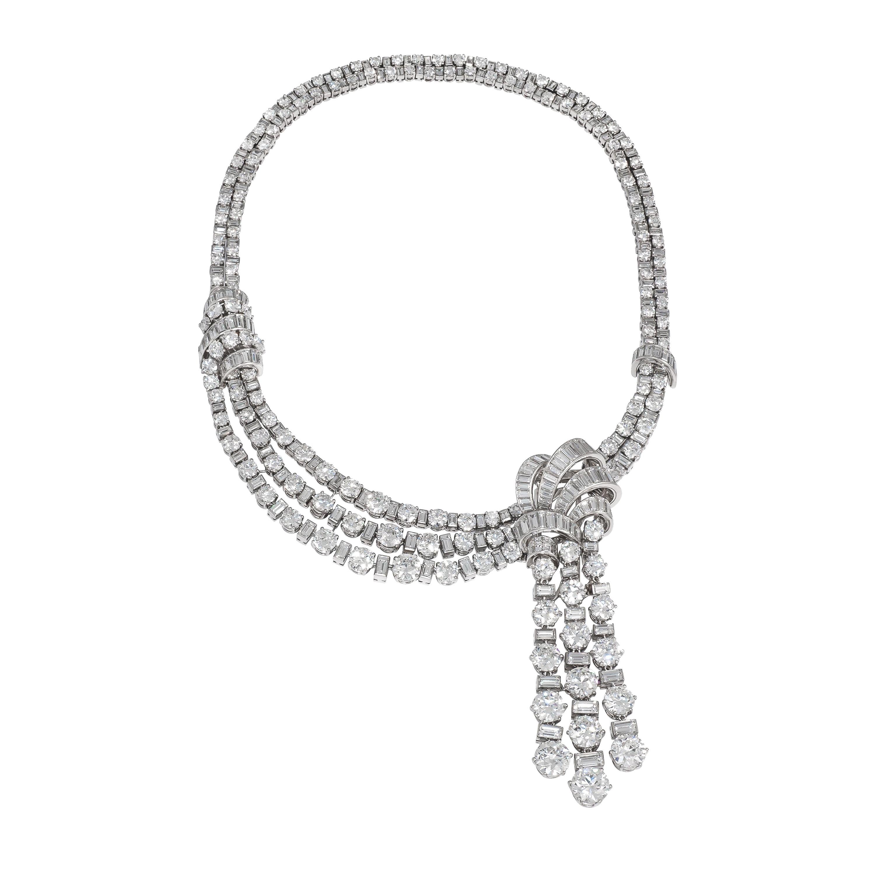 89.84 TCW Diamond Necklace and Removable Diamond Brooch in Platinum & White Gold