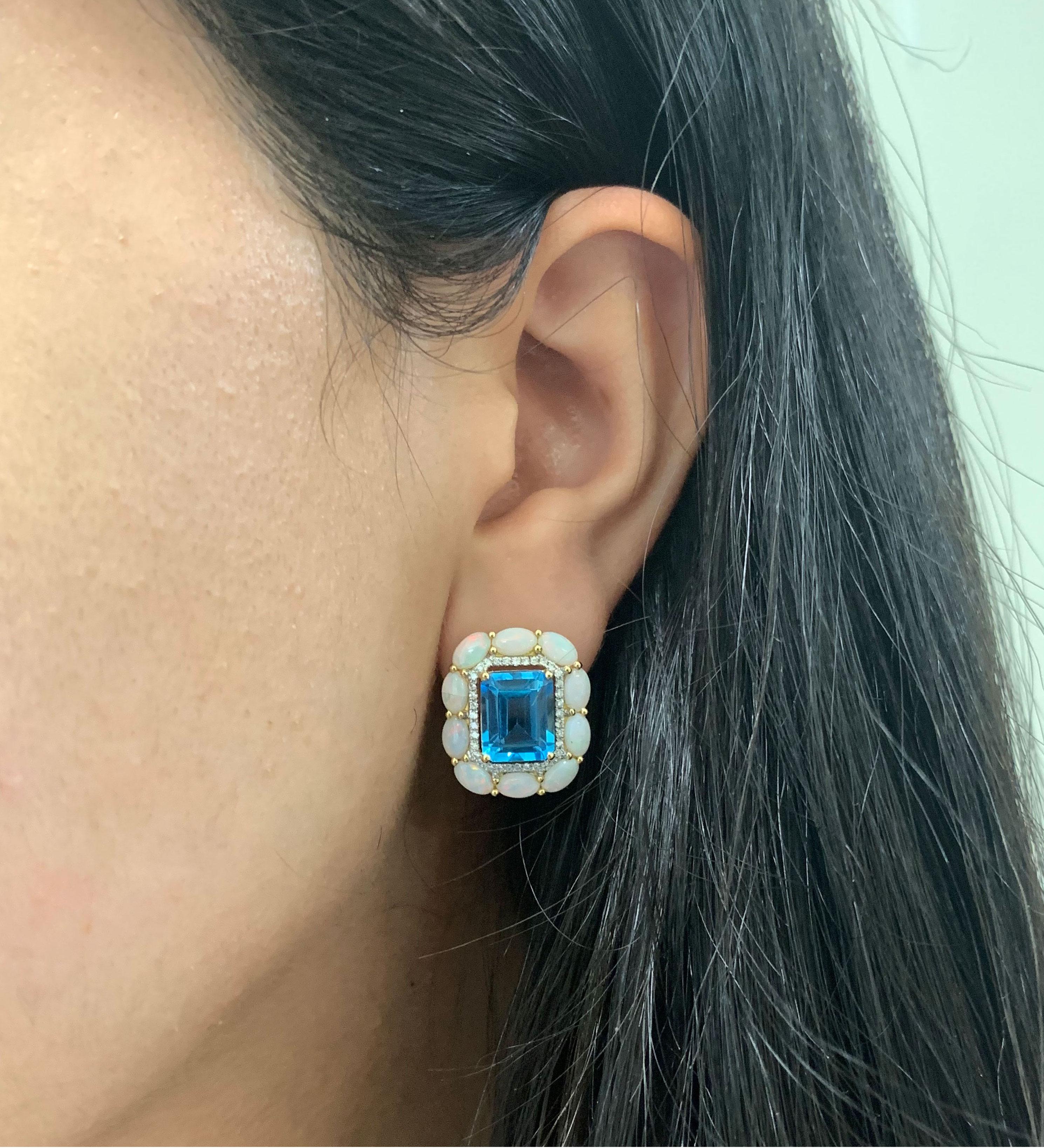opal and blue topaz earrings