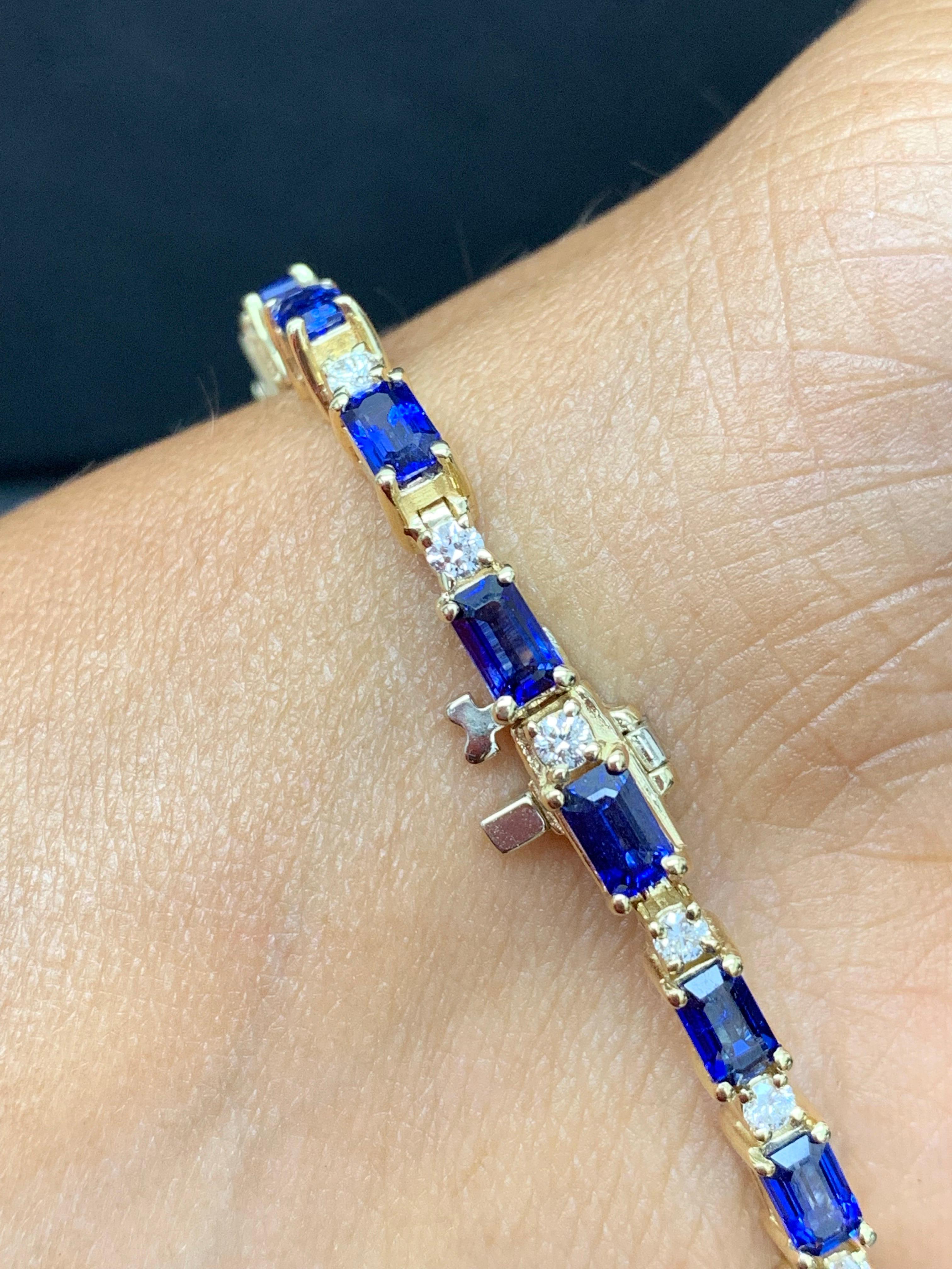 8.99 Carat Emerald Cut Blue Sapphire and Diamond Bracelet in 14K White Gold For Sale 7