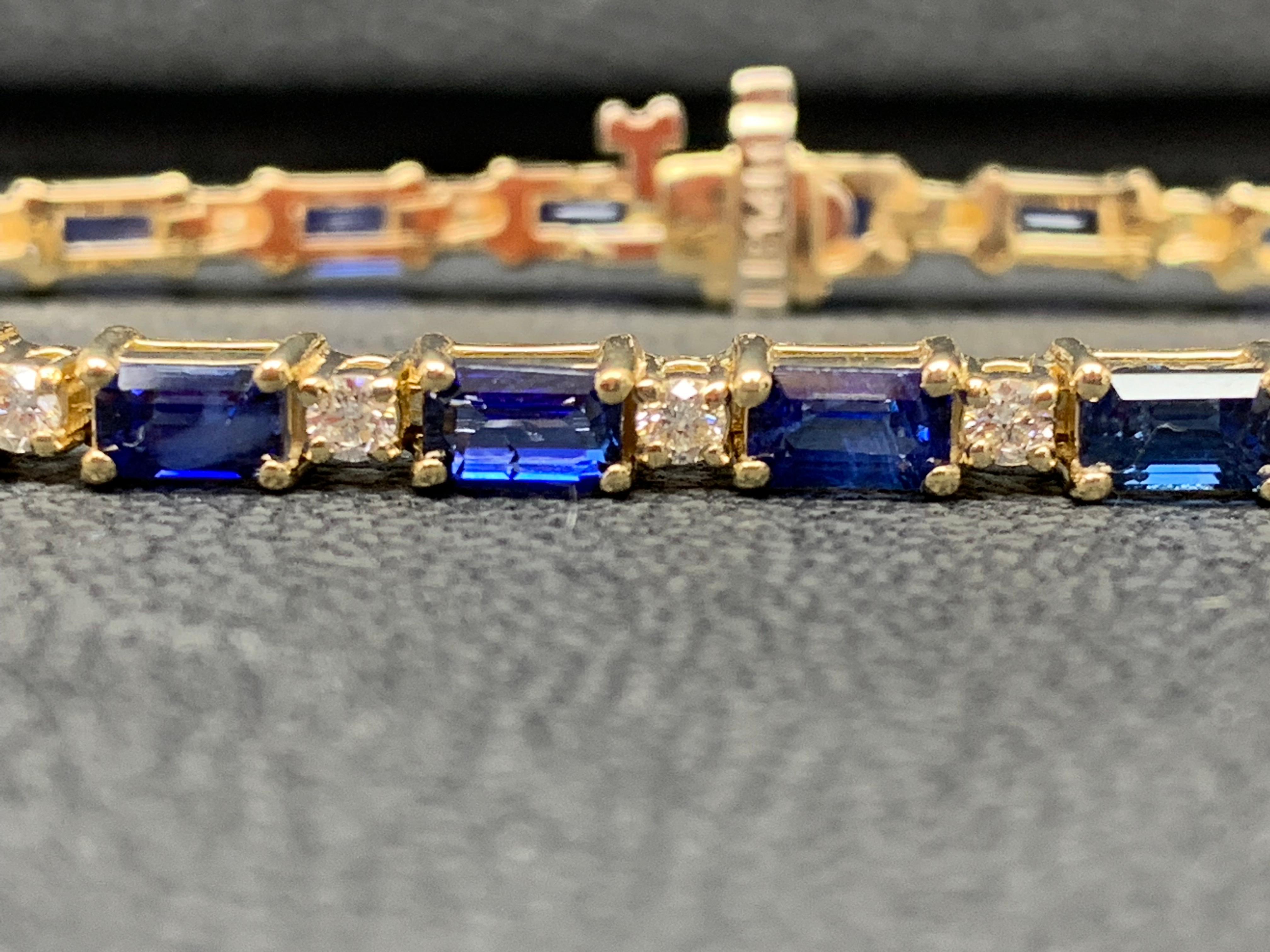 8.99 Carat Emerald Cut Blue Sapphire and Diamond Bracelet in 14K White Gold For Sale 2