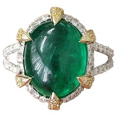 8.99 Carat Georgian Inspired Emerald Cabochon Statement Ring in 18K Gold