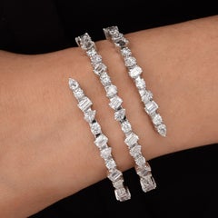 8.99Ct  SI/H Multi Shape Diamond Spiral Bangle Bracelet 14 Karat White Gold