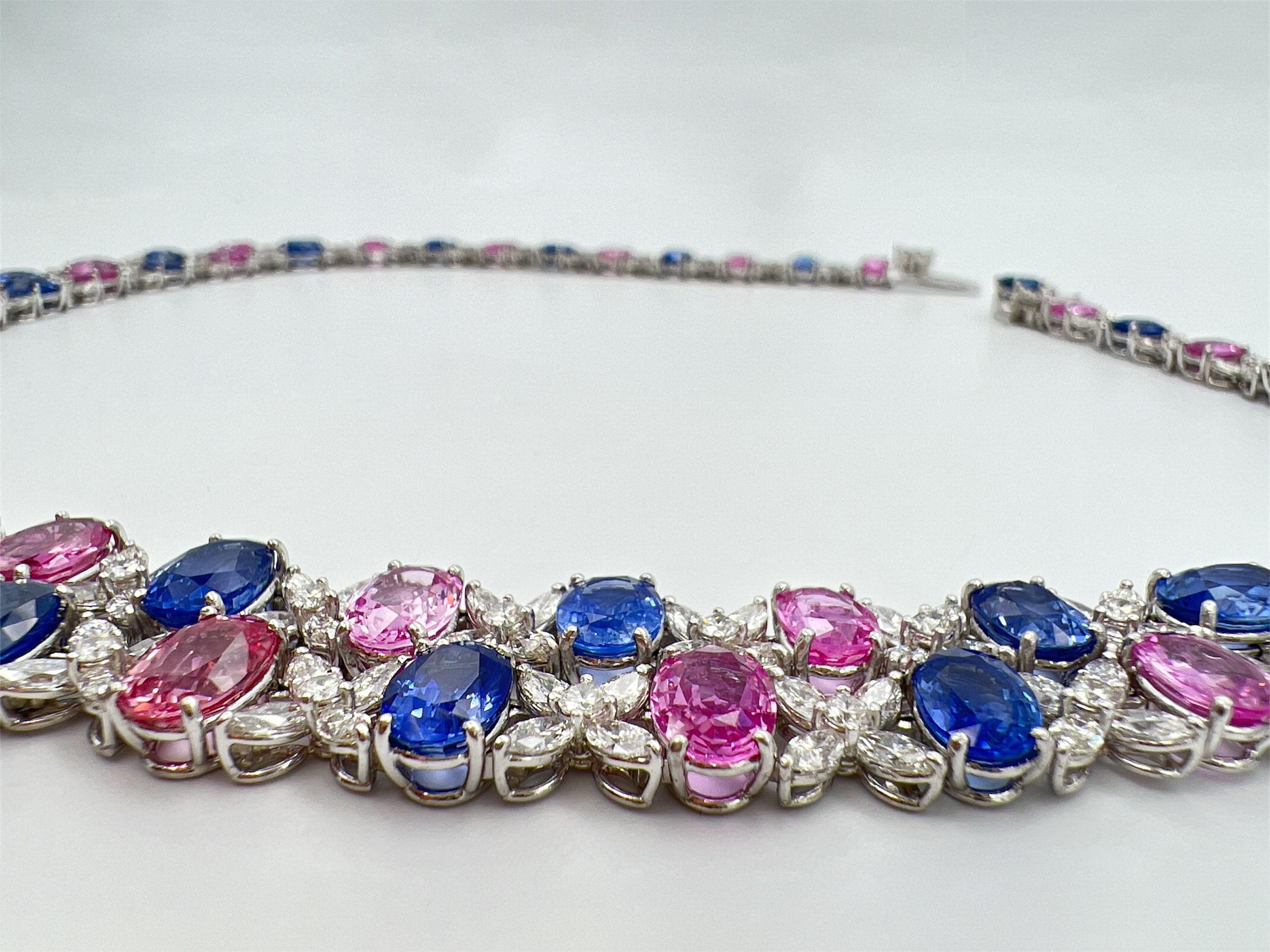 Victorian Multicolor 116.96 Total Carat Sapphire and Diamond Necklace in Platinum Setting For Sale