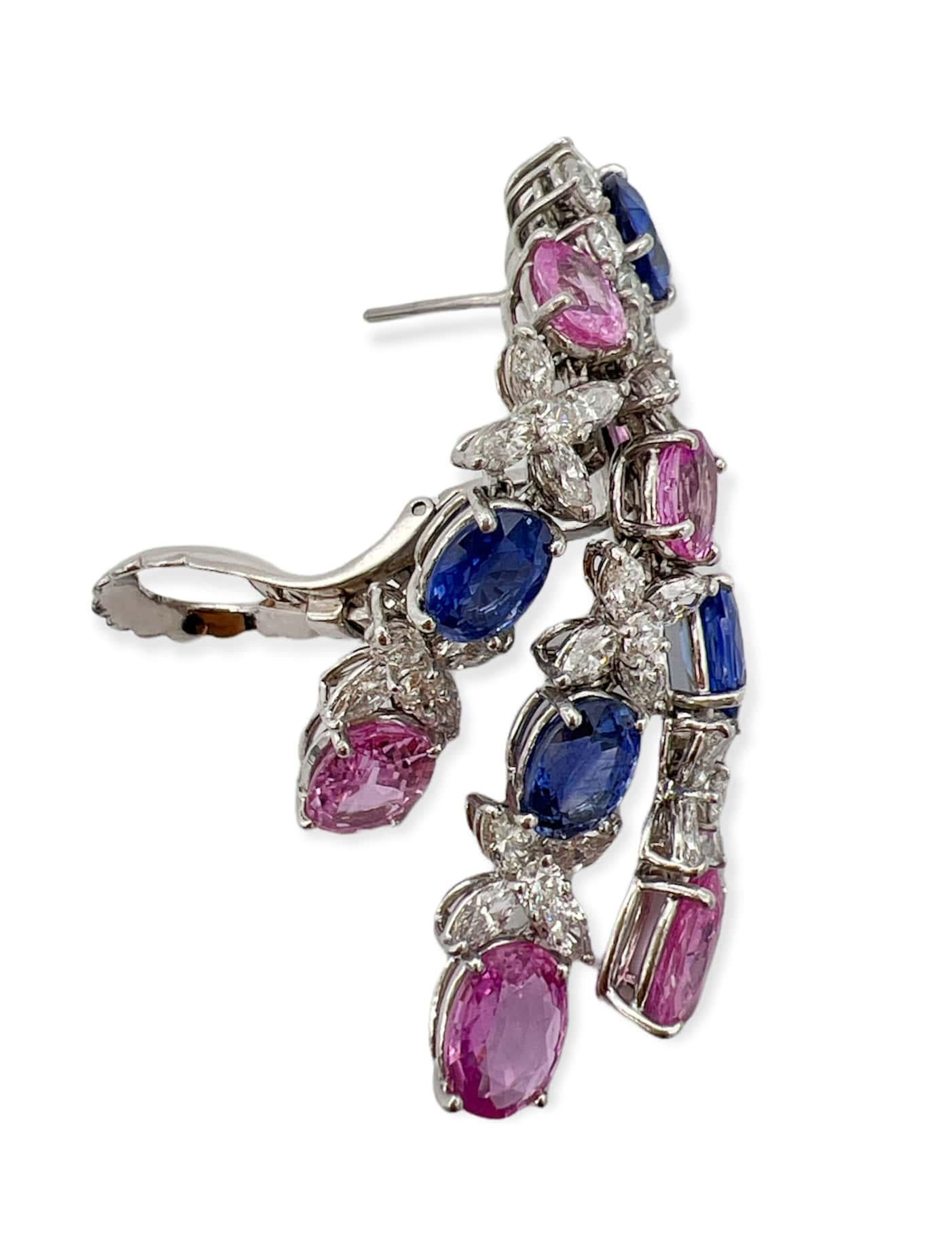 Oval Cut Multicolor 116.96 Total Carat Sapphire and Diamond Necklace in Platinum Setting For Sale
