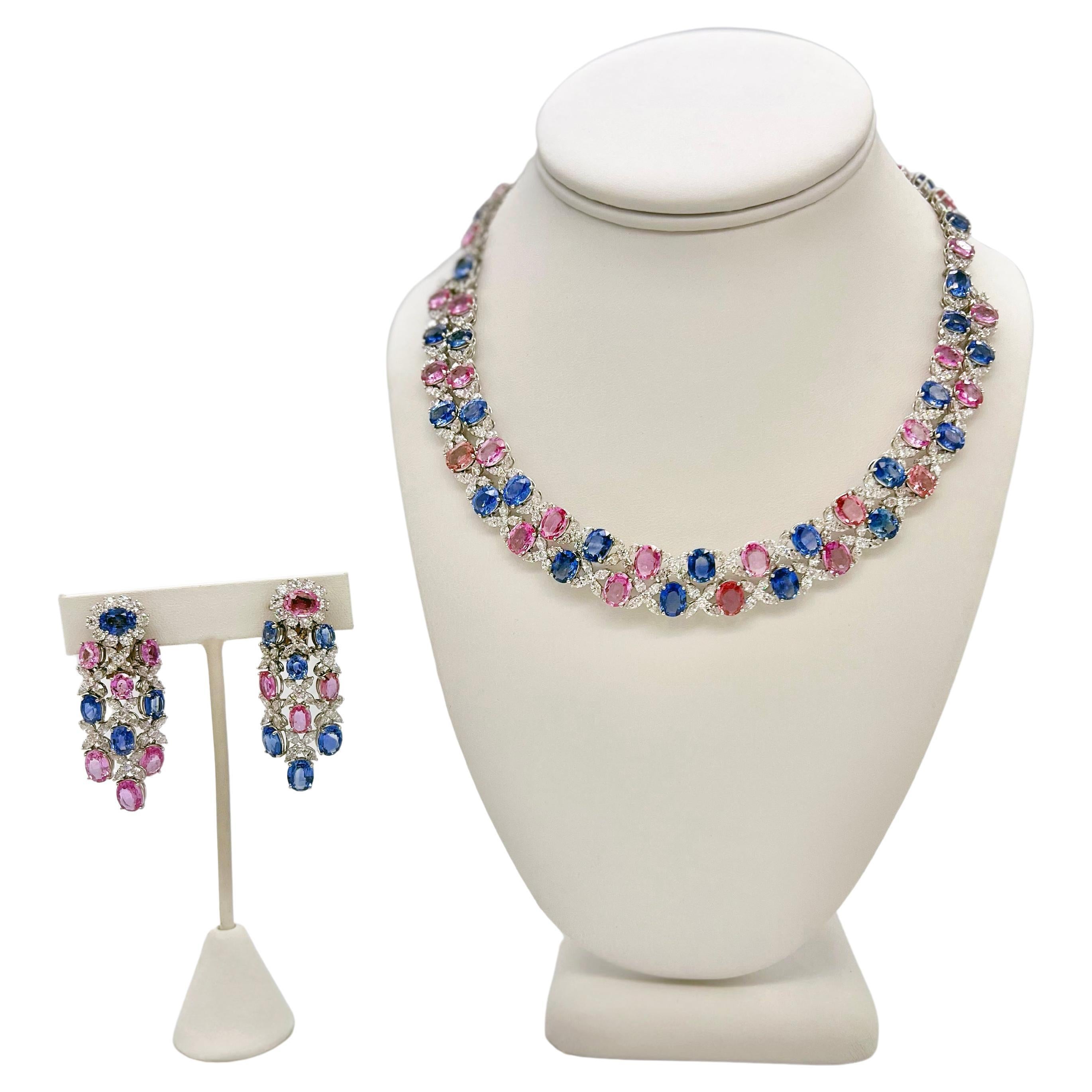 Multicolor 116.96 Total Carat Sapphire and Diamond Necklace in Platinum Setting