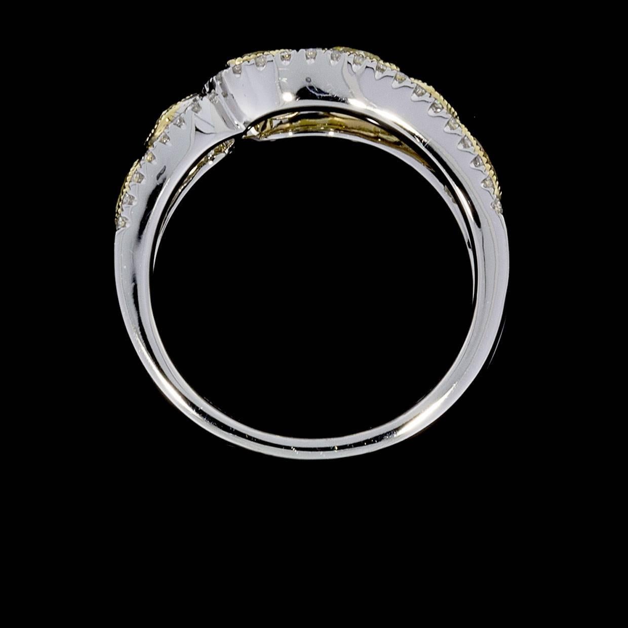 .89 Carat Canary Yellow and White Diamond Multi Shapes Geometric Band Ring In New Condition For Sale In Columbia, MO