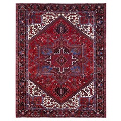 8'9"x10'10" Upsdell Red Soft Wool Semi Antique Nomad Art Worn Down Oriental Rug
