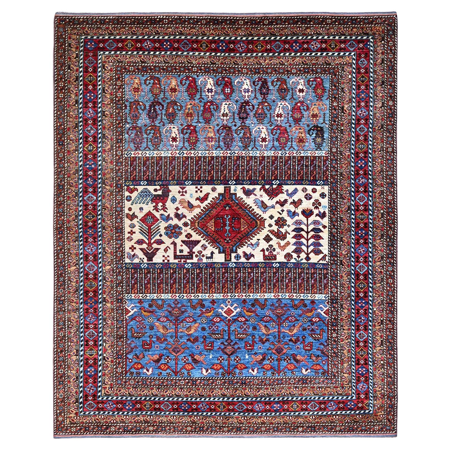 8
9 "x10
5" Lichen Blue Turkish Knot Shiny Wool Hand Knotted Tapis d
Orient en vente