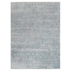 8'9"x11'10" Cloud Gray Damask Wool & Plant Based Silk Hand Knotted Oriental Rug