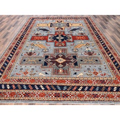 8'9"x11'10" Cloud Gray Wool Armenian Inspired Caucasian Design Hand Knotted Rug