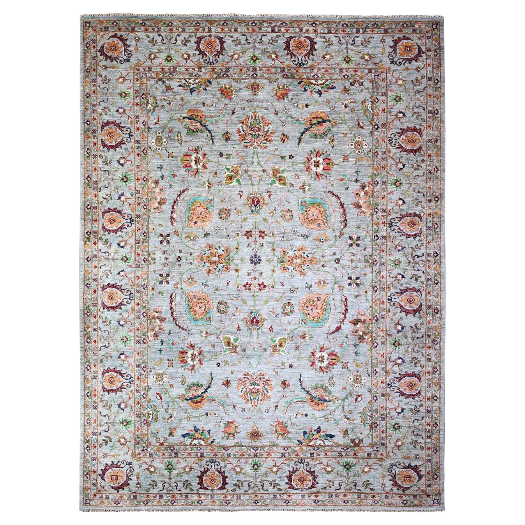 8
9 "x11
10" Gris Sultani Motifs Tabriz All Over Design Tapis oriental noué à la main