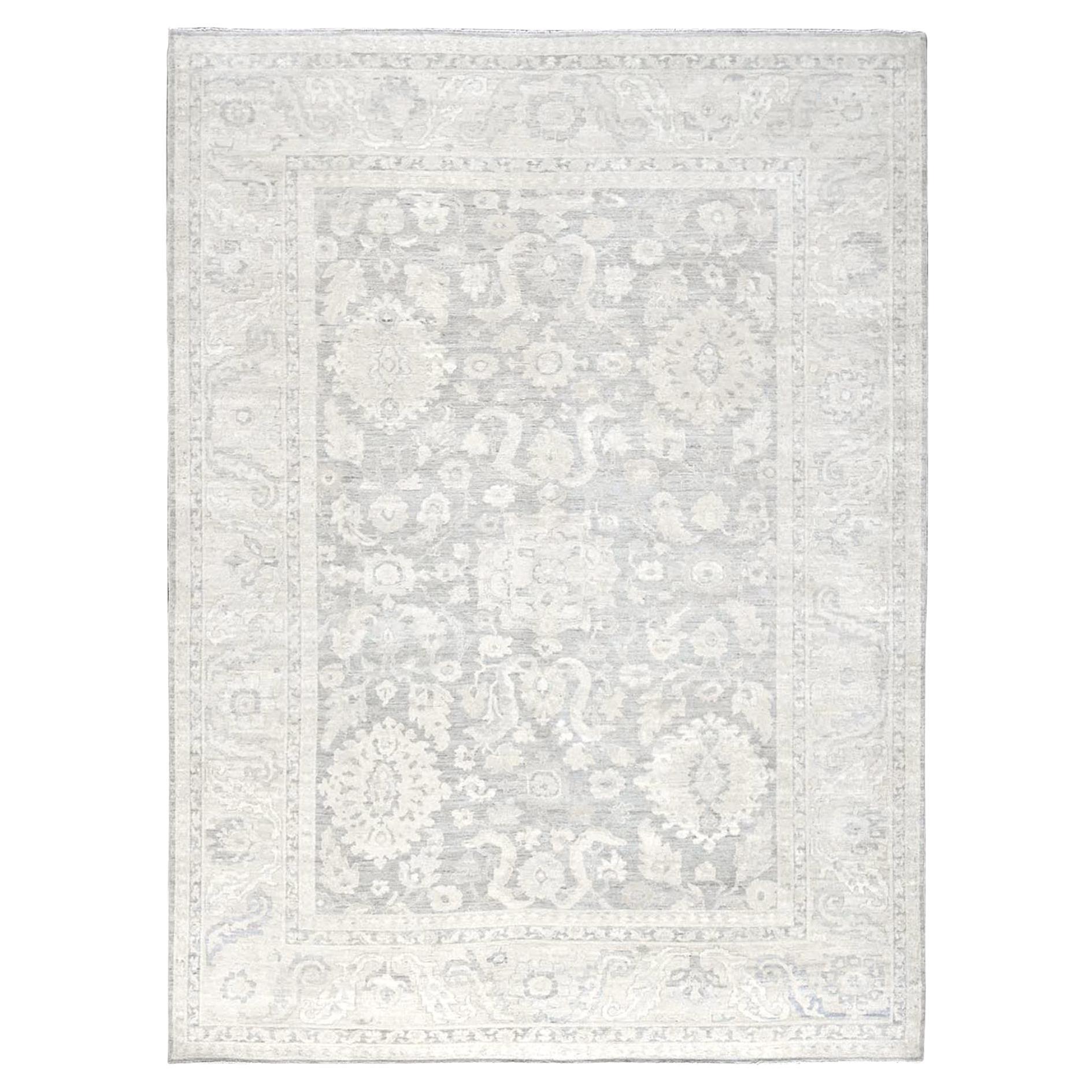 8'9 "x11'10" Grau Weiß Waschen Peshawar mit Leaf Design Hand geknüpft reine Wolle Teppich