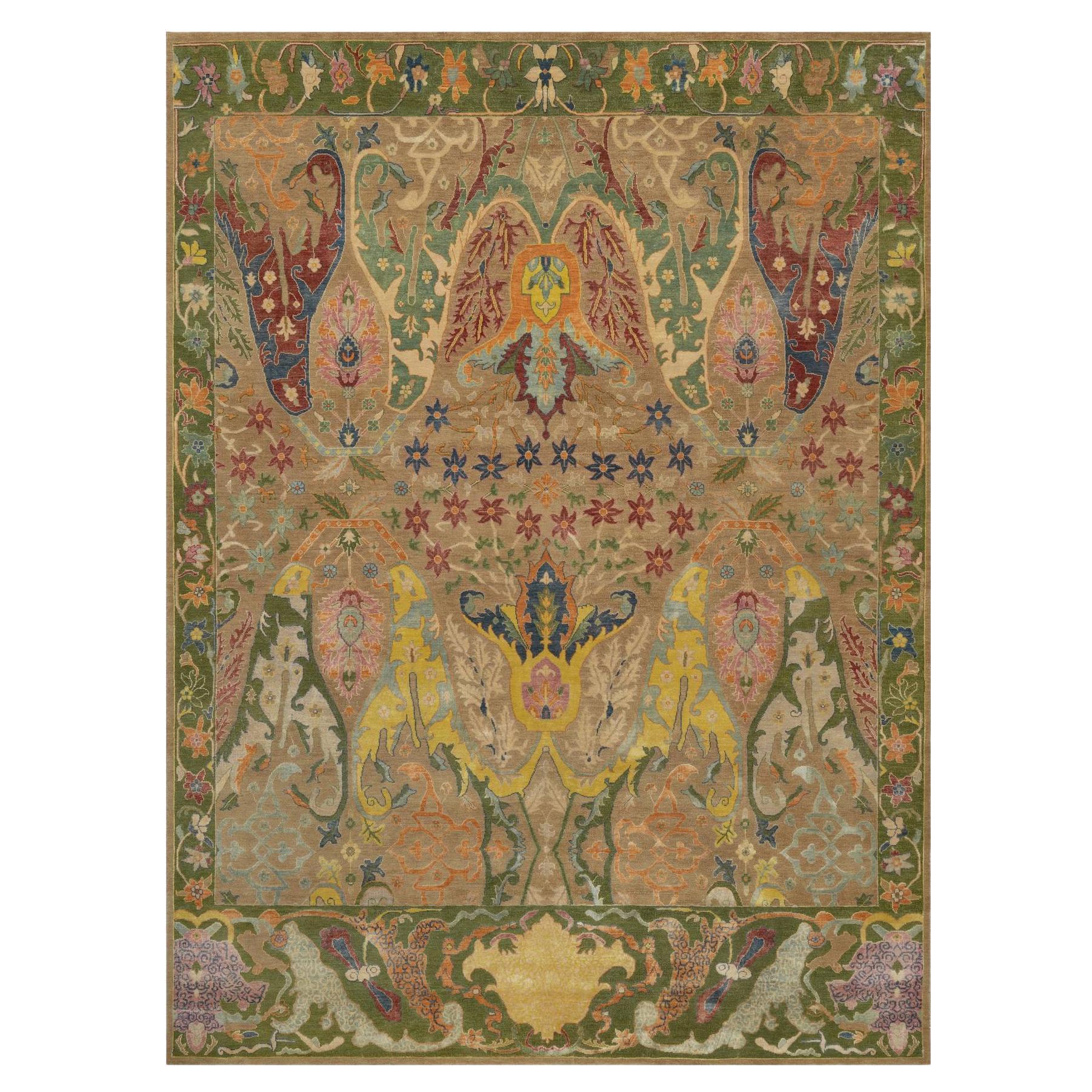 8
9"x11
10" Sand Brown Hand Knotted Antiqued Bijar Garus Design Wool
Silk Rug