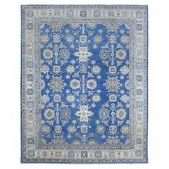 8'9"x11'2" Blue Vintage Look Kazak with All Over Design Hand Knotted Wool Rug