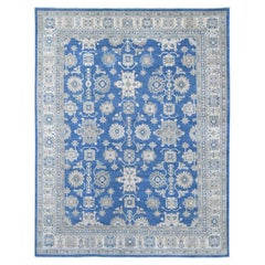 8'9"x11'3" Blue Hand Knotted Vintage Look Kazak with All Over Design Wool Rug