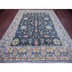 8'9"x11'5" Gray Khotan with Pomegranate Design Peshawar Hand Knotted Wool Rug