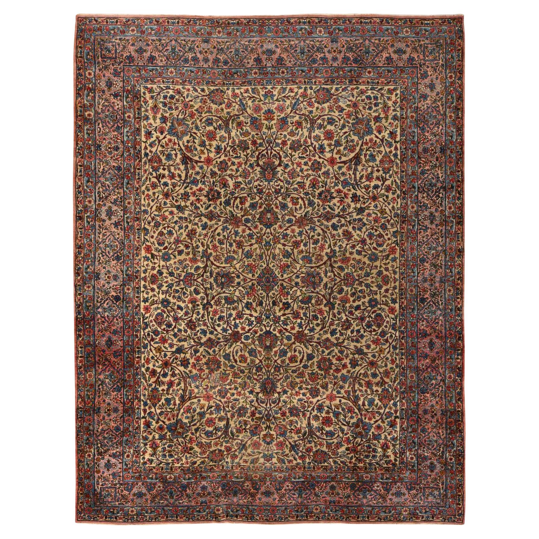 8'9"x11'5" Yellow Antique Persian Kerman Even Wear Pure Wool Hand Knotted Rug