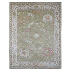 8'9 "x11'6" Amber Green Afghan Angora Oushak Leaf Design Hand Knots Rugs