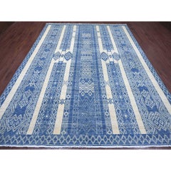 8'9 "x11'6" Blau Marokkanischer Berber Einfluss Geometrisches Design Handgeknüpfter Wollteppich