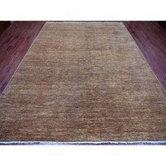 8'9"x11'6" Coffee Brown Plain Solid Pattern Hand Knotted Ghazni Wool Rug