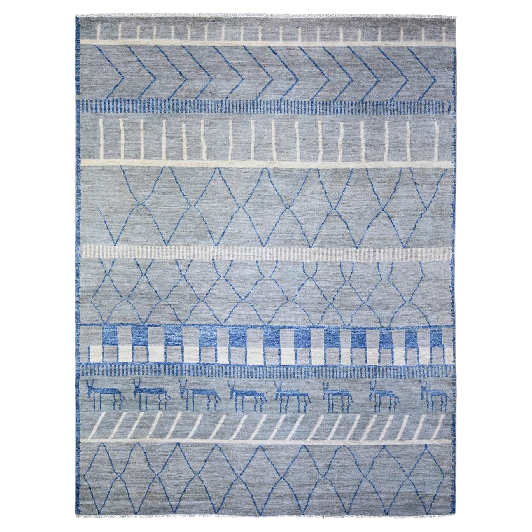 8'9 "x11'6" Goose Gray Boujaad Marocain Design Berbère Laine Noué à la main en vente