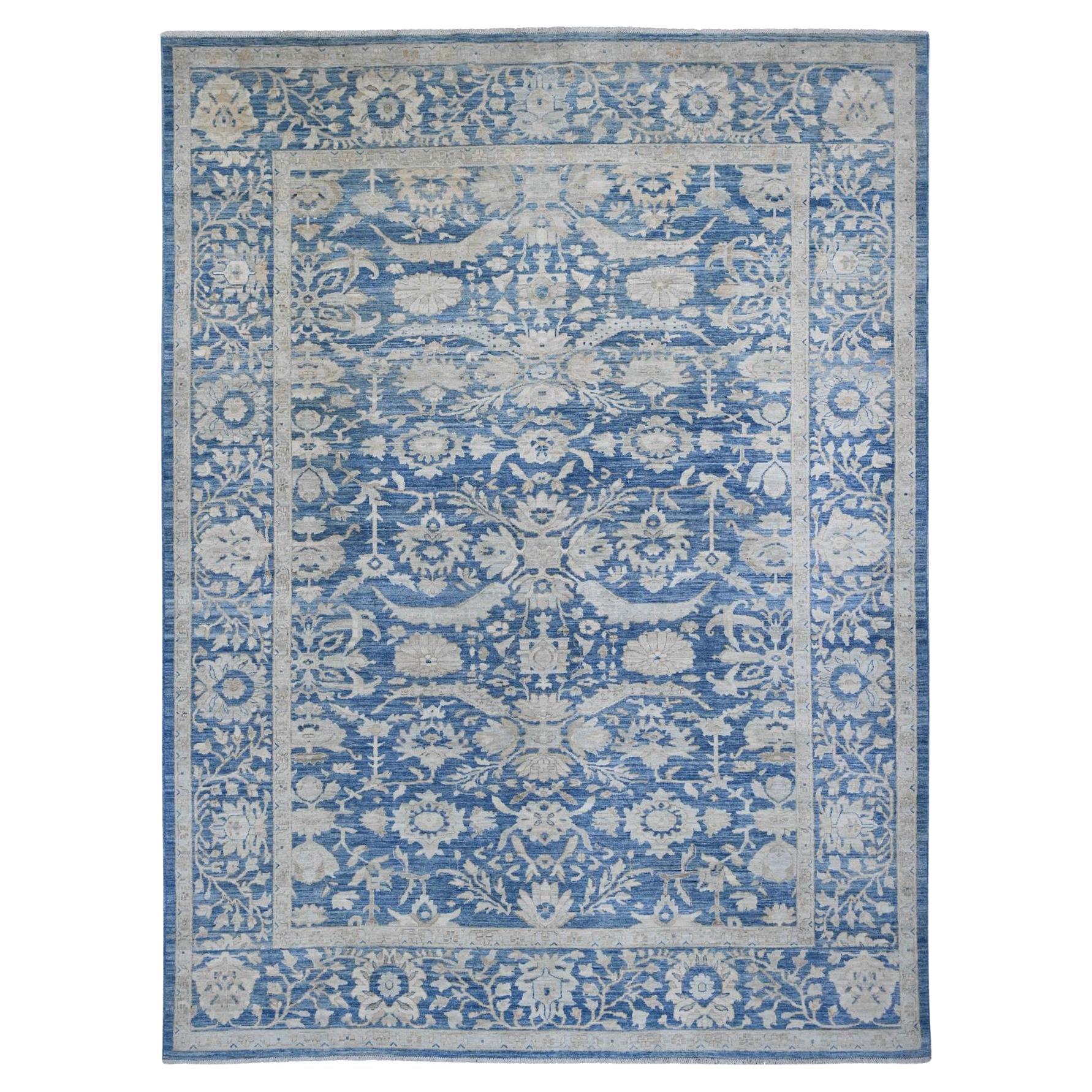 8'9"x11'7" Blue Peshawar Heriz All Over Design Hand Knotted Wool Oriental Rug
