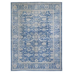 8'9"x11'7" Blue Peshawar Heriz All Over Design Hand Knotted Wool Oriental Rug