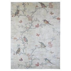 8
9"x11
7" Ivory Sparrows on the Tree Peshawar Soft Wool Hand Knotted Rug