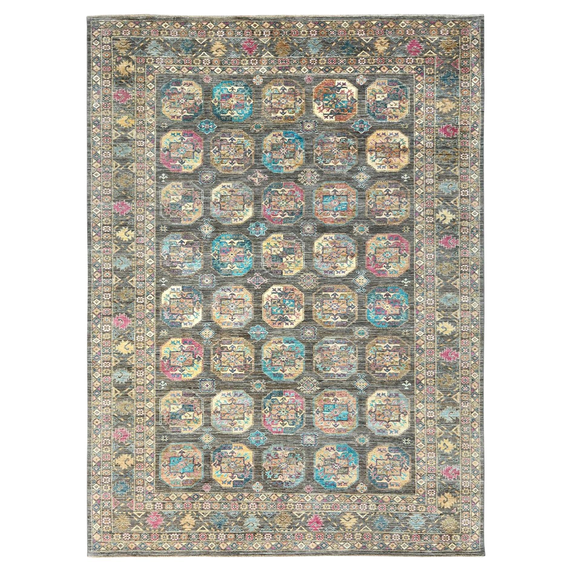 8'9"x11'7" Sage Green, Hand Knotted Afghan Super Kazak Pure Wool Oriental Rug