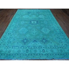 8'9"x11'7" Teal Overdyed Kazak All Over Design Hand Knotted Wool Oriental Rug