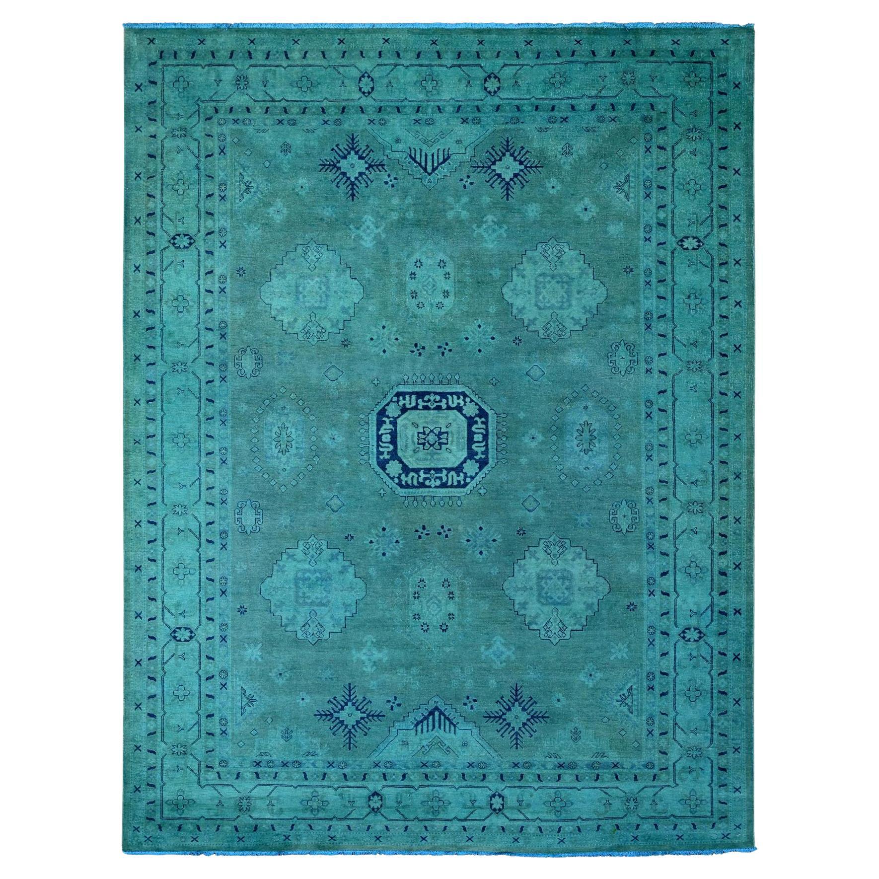 8'9 "x11'7" Teal Overdyed Kazak All Over Design Alfombra Oriental de Lana Anudada a Mano