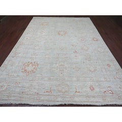 8'9"x11'8" Light Green Afghan Angora Oushak Leaf Design Hand Knotted Wool Rug