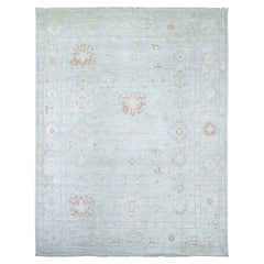 8'9"x11'8" Light Green Afghan Angora Oushak Leaf Design Hand Knotted Wool Rug