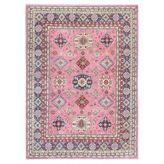 8'9 "x11'8" Alfombra Oriental de Lana Suave Anudada a Mano con Diseño de Medallones Kazak Rosa