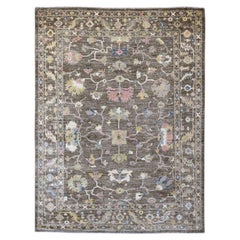 8'9"x11'8" Walnut Brown Afghan Angora Oushak Leaf Design Hand Knotted Wool Rug