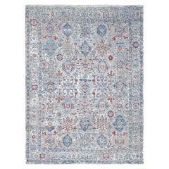 8'9 "x11'9" Blue Antiqued Tabriz Design Distressed Hand Knotsted Pure Wool Rug (tapis de laine pure)