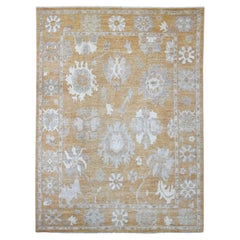 8'9"x11'9" Golden Brown Afghan Angora Oushak Leaf Design Hand Knotted Wool Rug