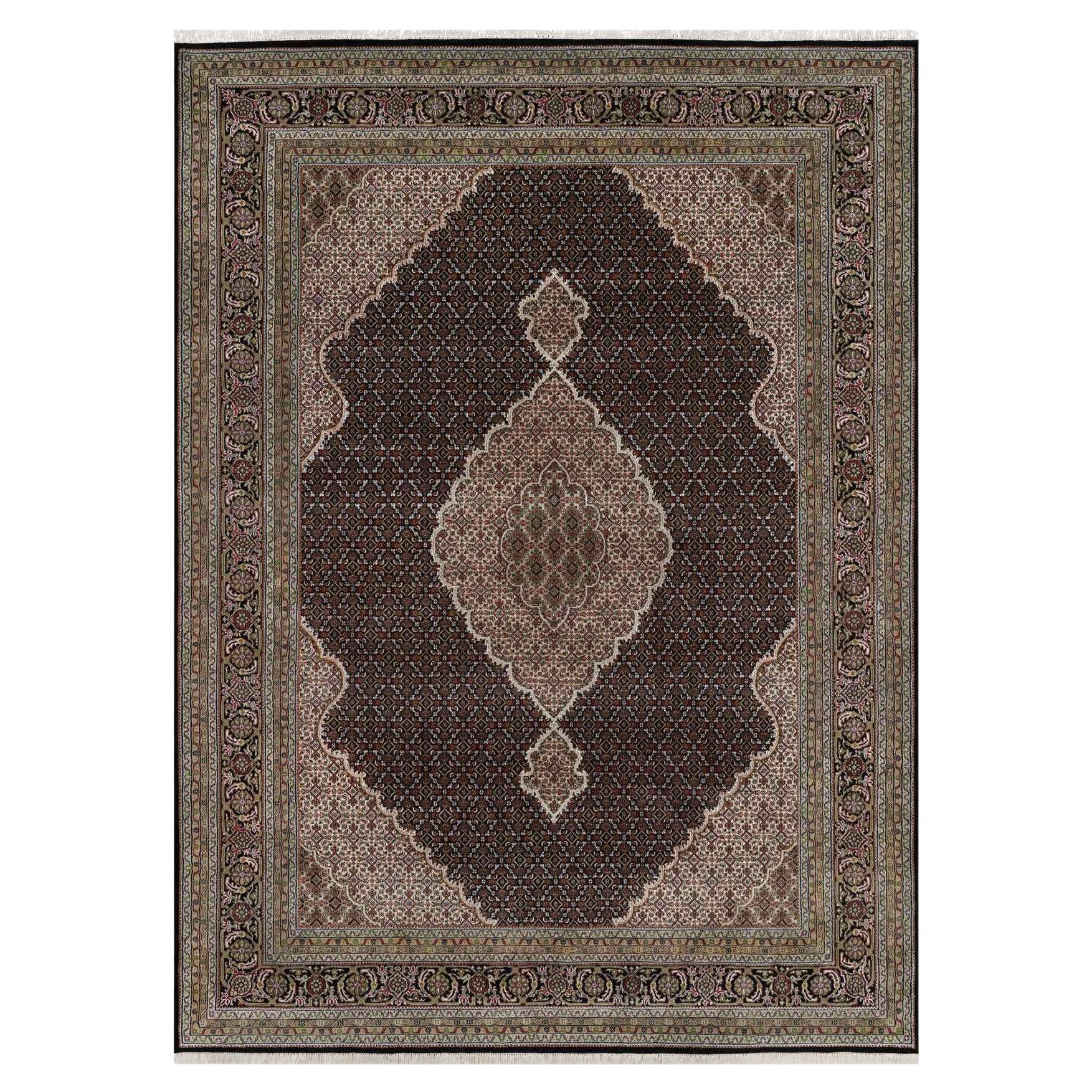 8
9"x12
Black 100% Wool Tabriz Mahi with Fish Medallion Design Oriental Rug