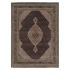 8
9"x12
Black 100% Wool Tabriz Mahi with Fish Medallion Design Oriental Rug