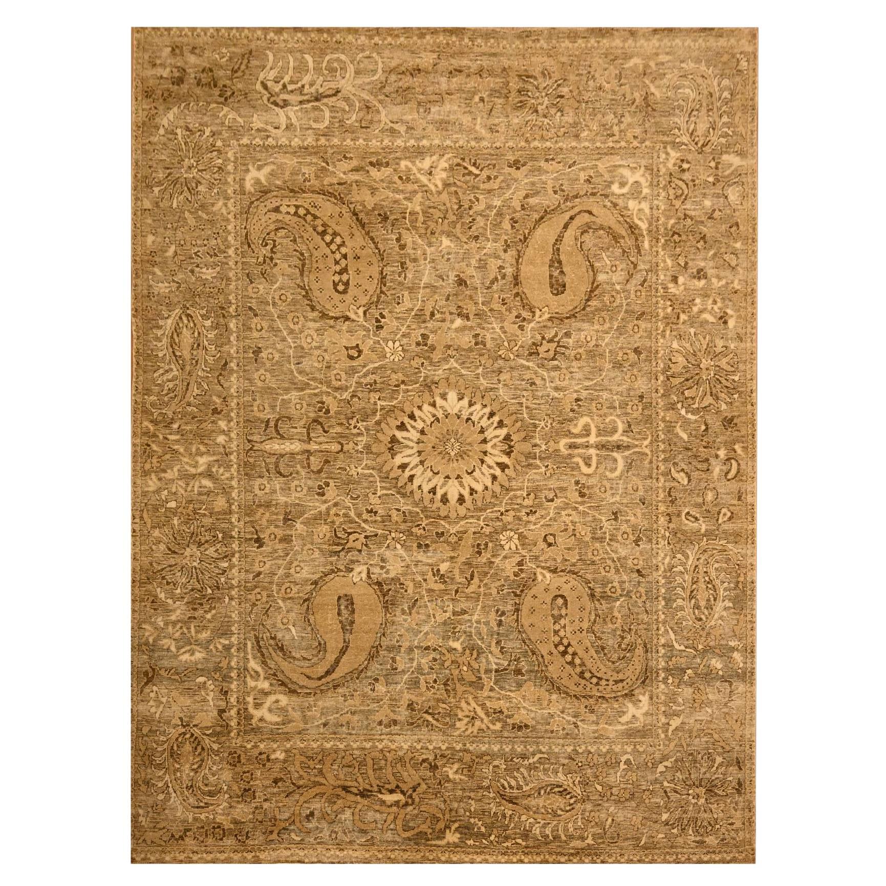 8
9 "x12
 Tapis en laine pure nouée à la main, ton sur ton, à poil zéro Suzani Design, marron en vente