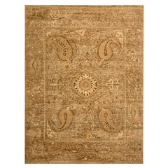 8'9"x12' Brown Tone on Tone Zero Pile Suzani Design Hand Knotted Pure Wool Rug