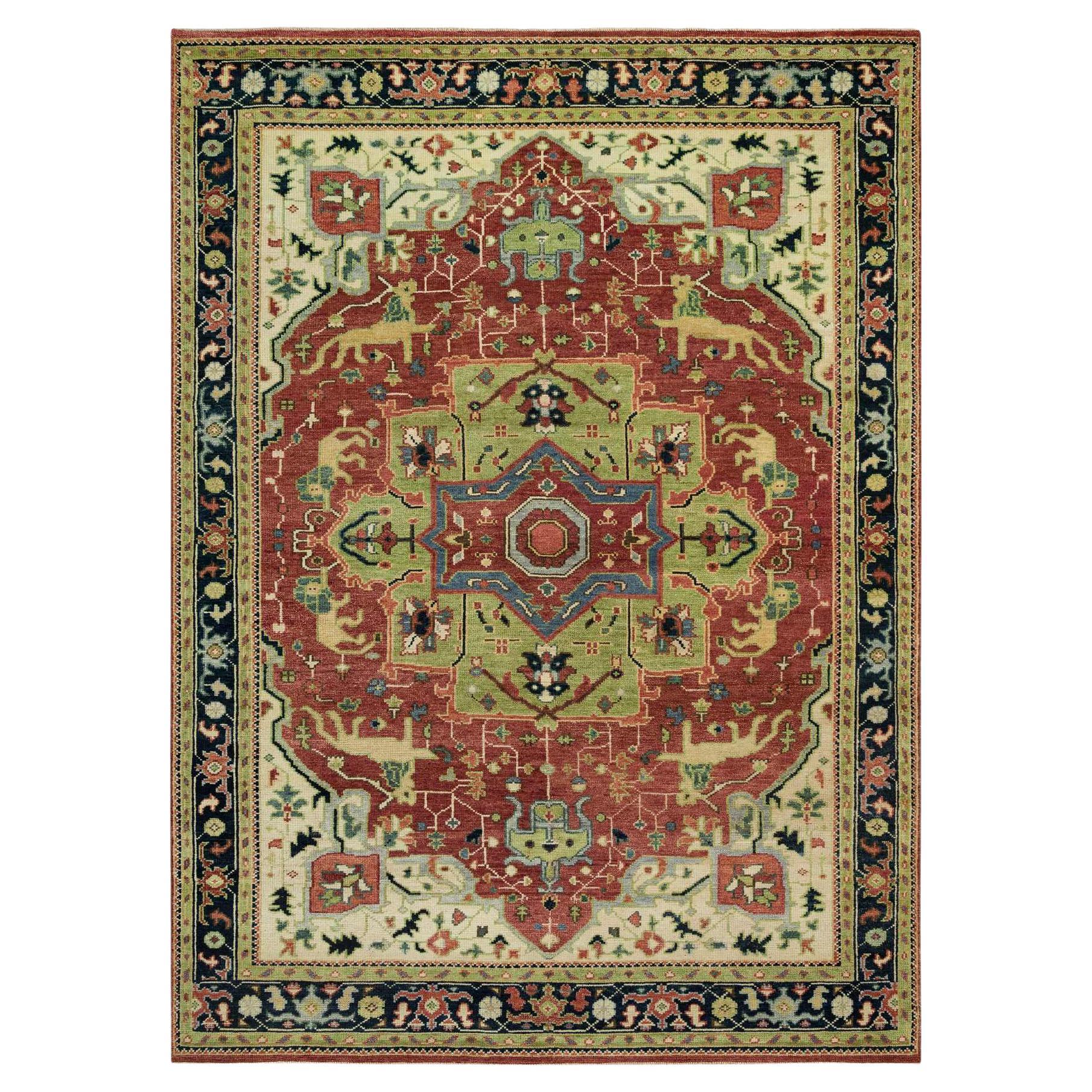 8'9"x12' Falu Red Organic Wool Serapi Heris Hand-Knotted Oriental Rug For Sale
