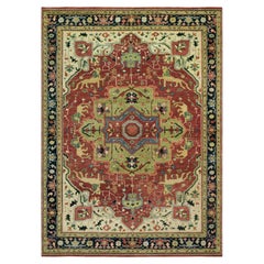 8'9 "x12' Falu Rosso Lana Organica Serapi Heris Tappeto Orientale Annodato a Mano