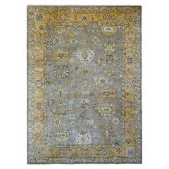 8'9"x12' Gray Afghan Angora Oushak Leaf Pattern Hand Knotted Pure Wool Rug