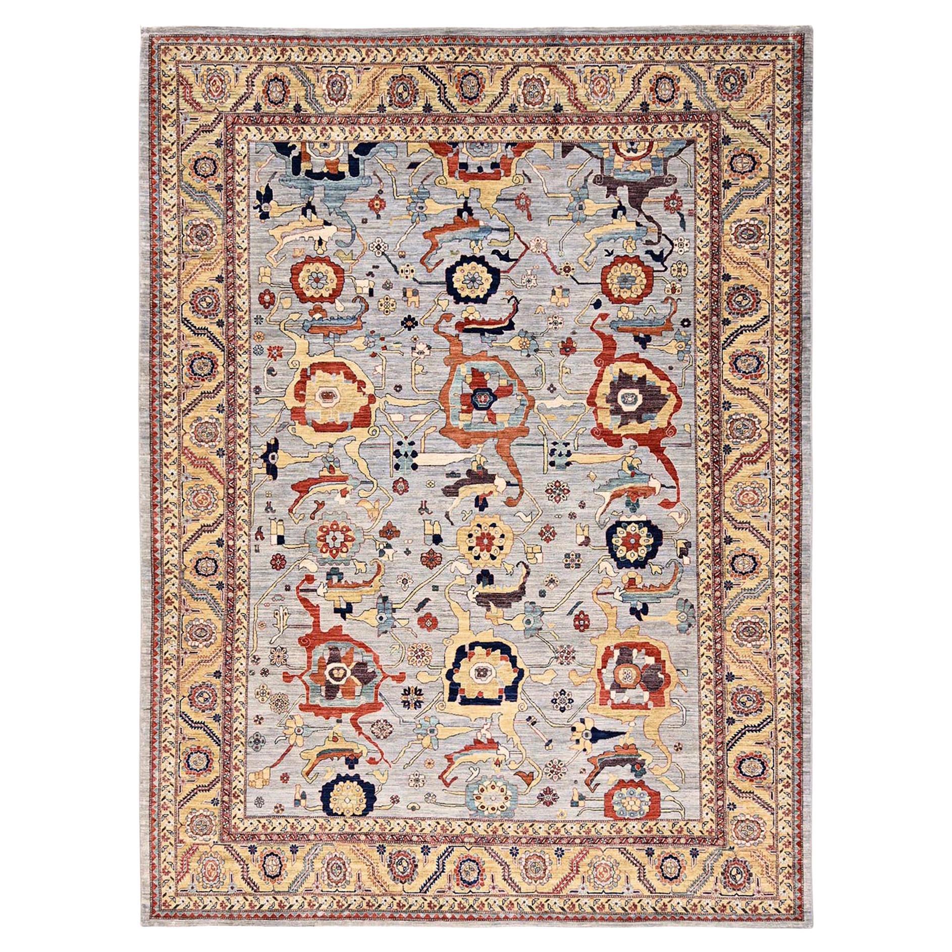 8
9"x12
 Gray Antiqued Serapi All Over Design Design Hand Knotted Pure Wool Rug For Sale