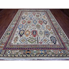 8'9"x12' Gray Caucasian Inspired Antiqued Design Hand Knotted Wool Oriental Rug