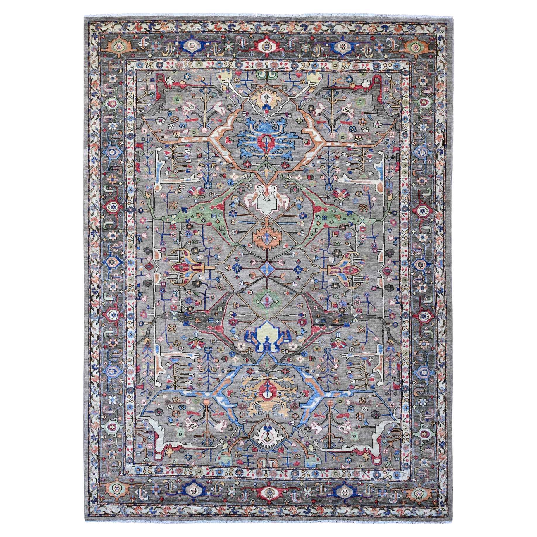 8'9"x12' Gray Peshawar with Bijar Garus Design Hand Knotted Wool Oriental Rug