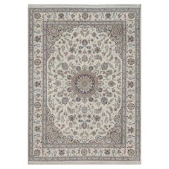 8'9"x12' Ivory Hand Knotted Nain with Medallion Design Wool & Silk 250 KPSI Rug