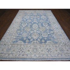 8'9"x12' Pacific Blue Hand Knotted Fine Peshawar Mahal Design Wool Oriental Rug